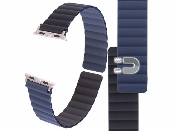 Bracelet pour Apple Watch 42/44/45/49 mm - coloris noir / bleu foncé 