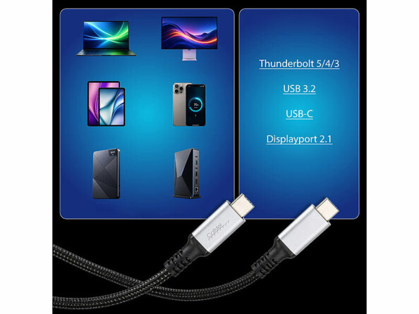Câble Thunderbolt 5 USB-C 240 W - 50 cm avec tableau de compatibilité