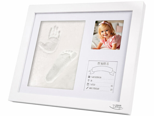 Cadre photo bébé avec kit pour moulage pieds et mains