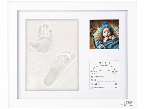 Cadre photo bébé avec kit pour moulage pieds et mains