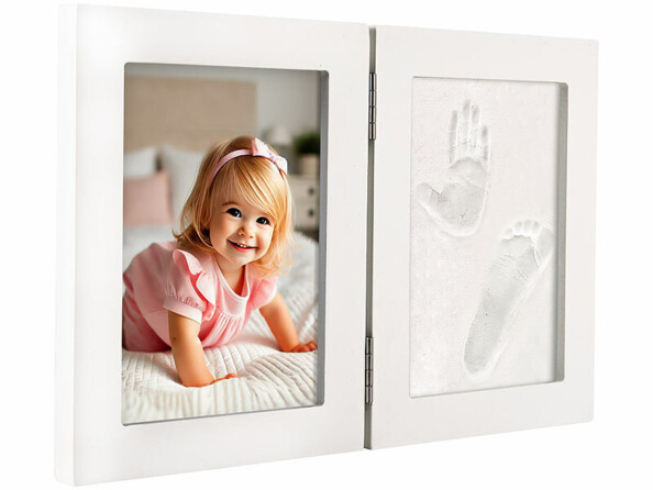 Cadre photo bébé pliable avec moulage bébé pieds et mains