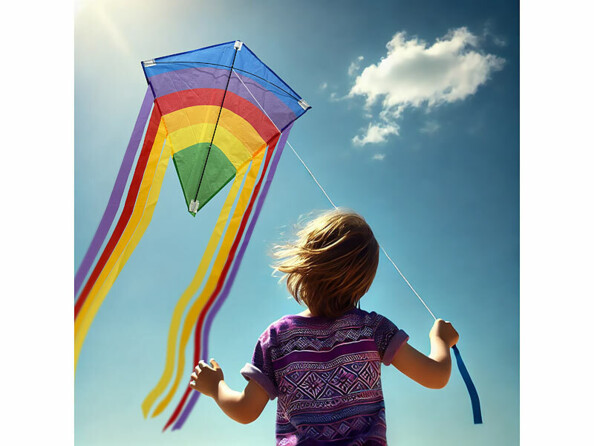 Cerf-volant monoligne arc-en-ciel avec traines