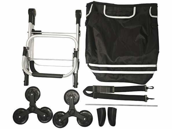 Vue éclatée du chariot de course monte-escalier pliable 46 L avec sac isotherme