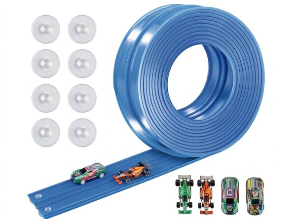 Circuit de course flexible 5 m avec ventouses 2 pistes et 4 voitures