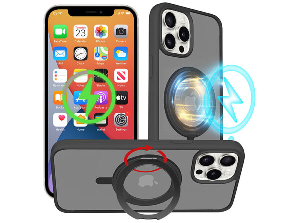 Coque antichoc pour iPhone 12 compatible MagSafe avec support 360°