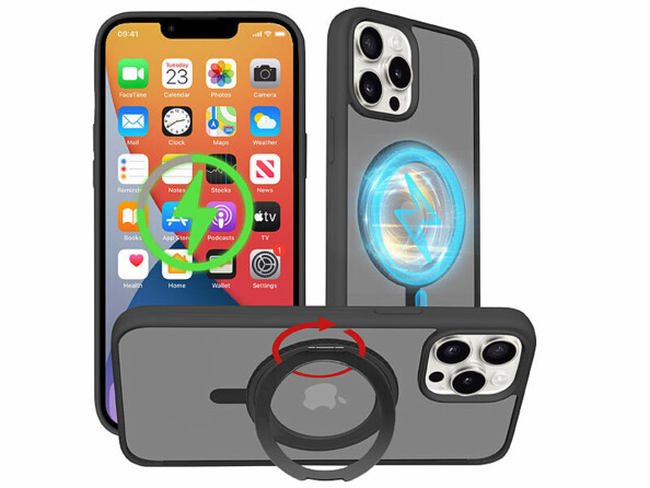 Coque antichoc pour iPhone 14 Pro Max compatible MagSafe avec support 360°