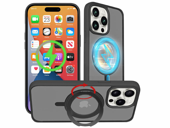 Coque antichoc pour iPhone 14 Pro compatible MagSafe avec support 360°