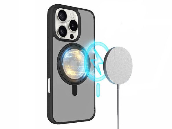 Coque antichoc pour iPhone 16 Pro compatible MagSafe avec support 360°