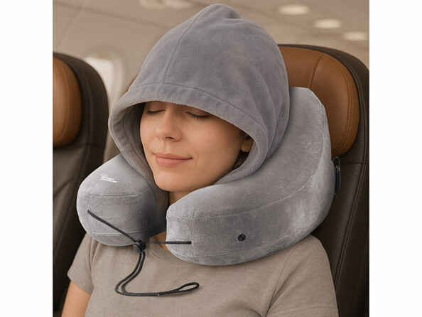 Coussin de voyage gonflable avec capuche amovible