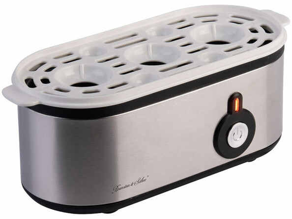 Cuiseur à oeufs pour 3 oeufs vu de dessus avec supports pour oeufs