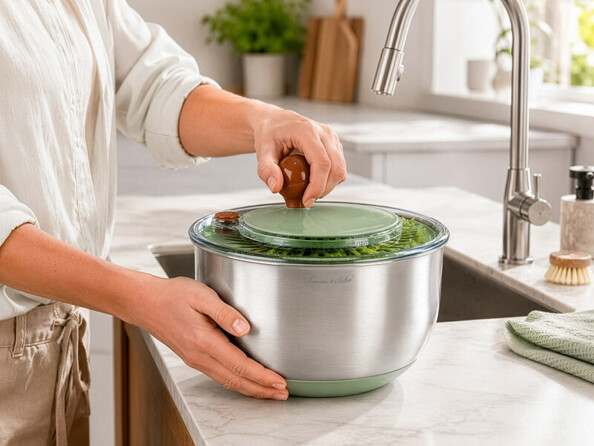 Essoreuse à salade 4,7 L avec saladier en acier inoxydable