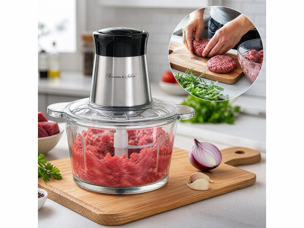 Hachoir 400 W avec 4 lames broyant de la viande pour faire des steaks