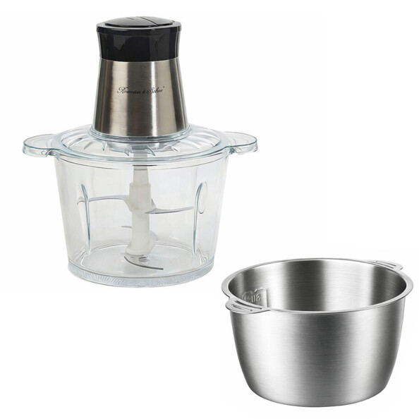 Hachoir 400 W et broyeur à viande avec bols 2 L en verre et en inox