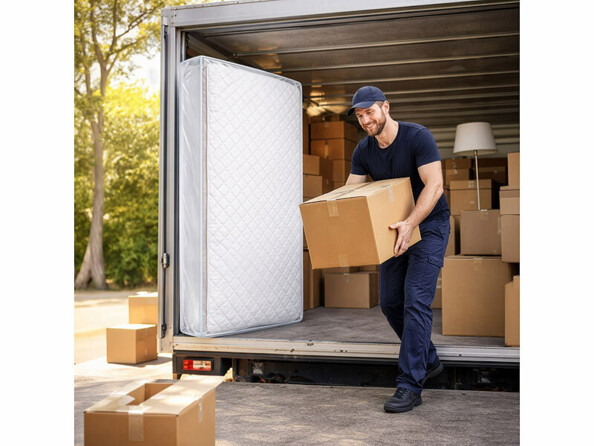 Housse pour matelas 100 x 200 cm mis en situation dans un camion de déménagement