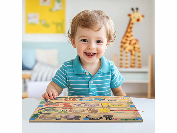 Jeu magnétique en bois pour apprendre les couleurs en anglais et les nombres