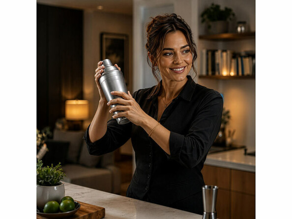 shaker dans les mains d'une barmaid