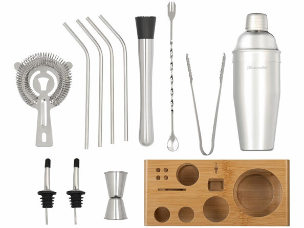 Kit cocktail 13 pièces avec shaker et support
