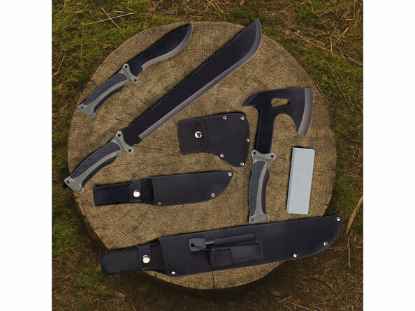 Kit survie hache couteau machette pierre à feu