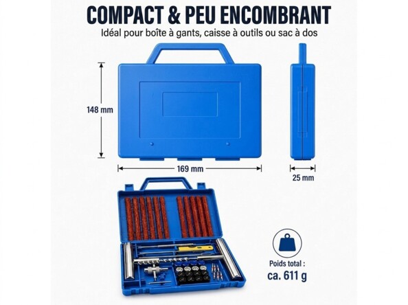 Kit compact de réparation pneus idéal pour la boîte à gants