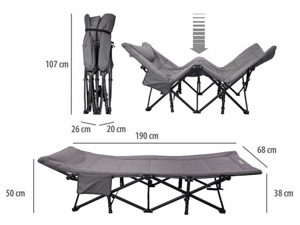 Lit de camping pliable 190 x 68 cm