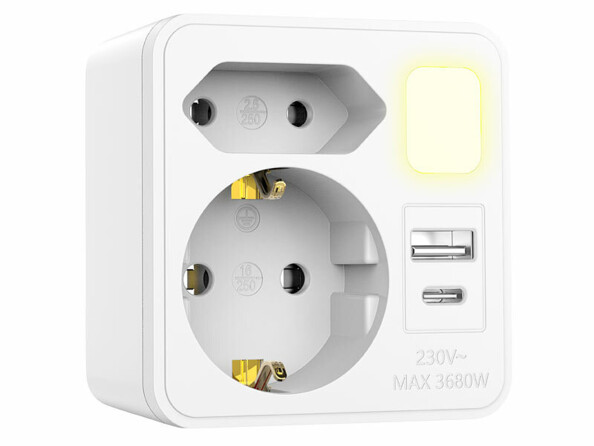 Multiprise de voyage Revolt avec USB-C et USB-A 12 W