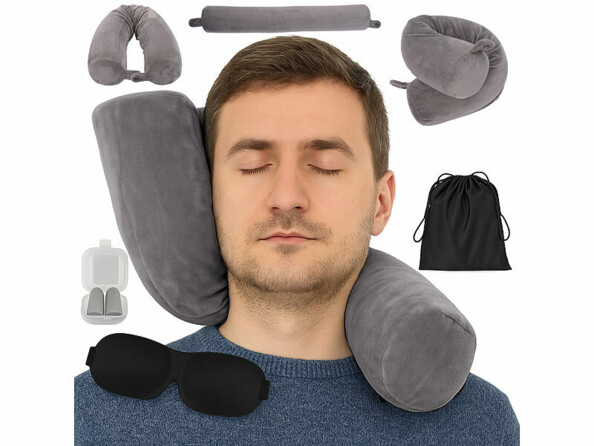 Oreiller de voyage à mémoire de forme avec masque et bouchons