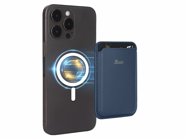 Porte-carte RFID magnétique compatible MagSafe bleu marine