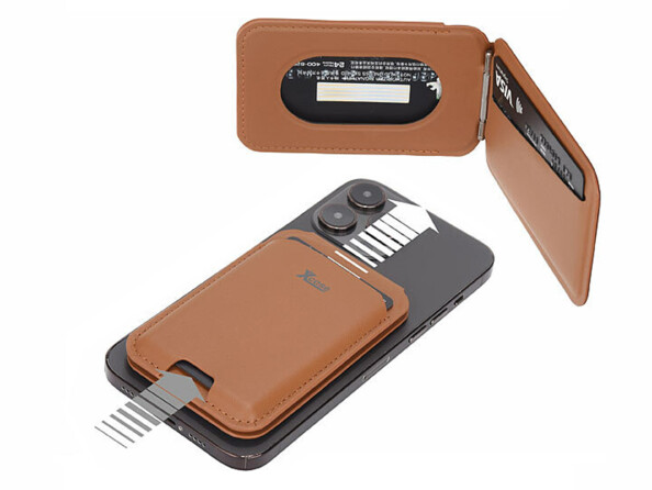 Porte-carte RFID magnétique compatible MagSafe fonction support brun
