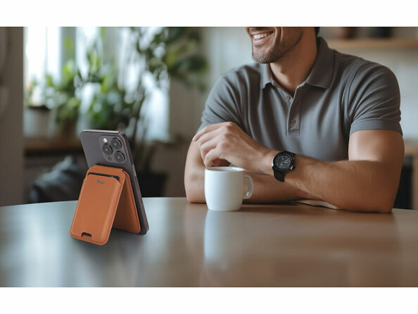 Porte-carte RFID magnétique compatible MagSafe fonction support brun