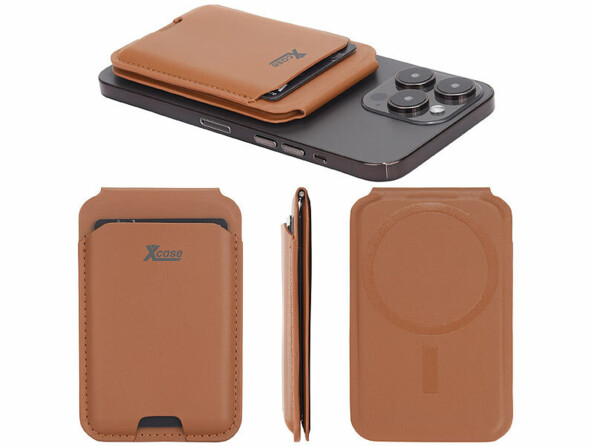 Porte-carte RFID magnétique compatible MagSafe fonction support brun
