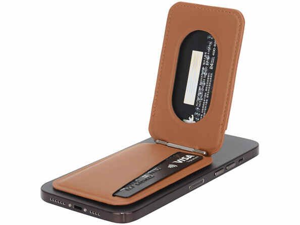 Porte-carte RFID magnétique compatible MagSafe fonction support brun