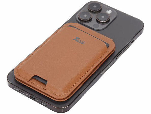 Porte-carte RFID magnétique compatible MagSafe fonction support brun