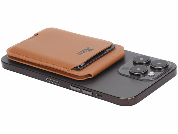 Porte-carte RFID magnétique compatible MagSafe fonction support brun