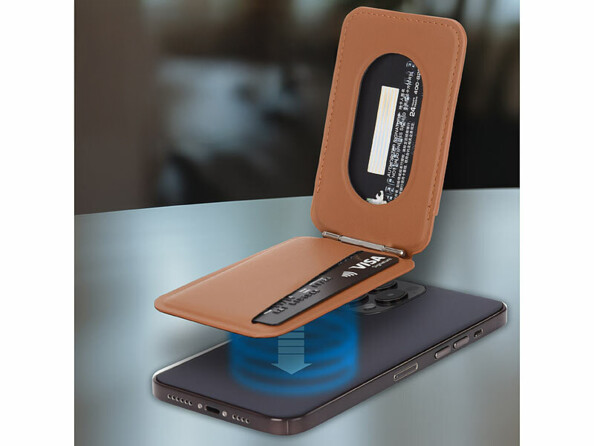 Porte-carte RFID magnétique compatible MagSafe fonction support brun