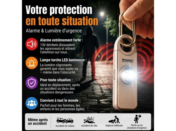Porte-clés alarme d'autodéfense 130 dB - coloris rose