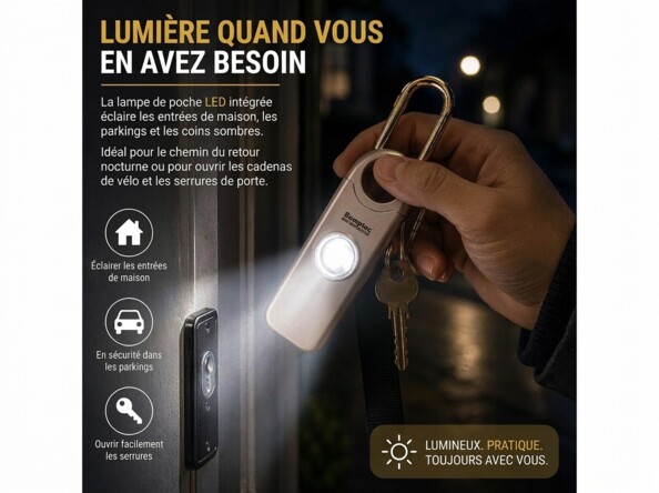 Porte-clés alarme d'autodéfense 130 dB - coloris rose