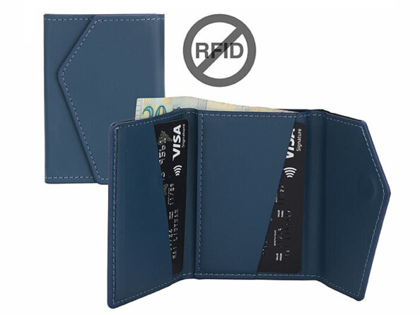 Portefeuille RFID 4 cartes magnétique MagSafe support bleu