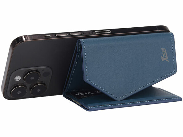 Portefeuille RFID 4 cartes magnétique MagSafe support bleu