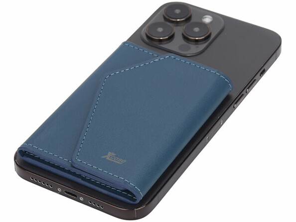 Portefeuille RFID 4 cartes magnétique MagSafe support bleu