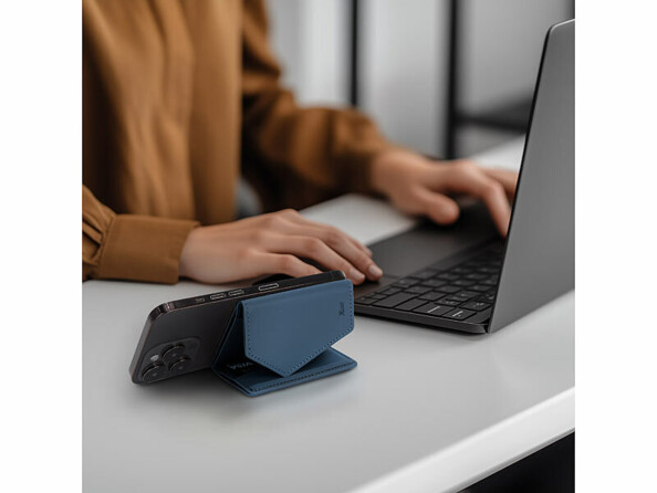 Portefeuille RFID 4 cartes magnétique MagSafe support bleu