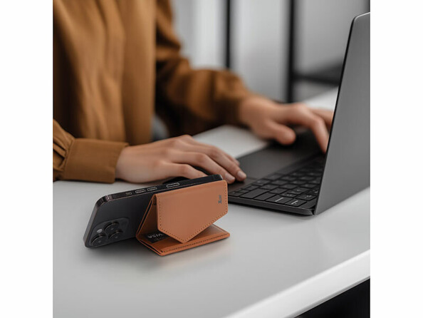 Portefeuille RFID magnétique MagSafe avec support brun