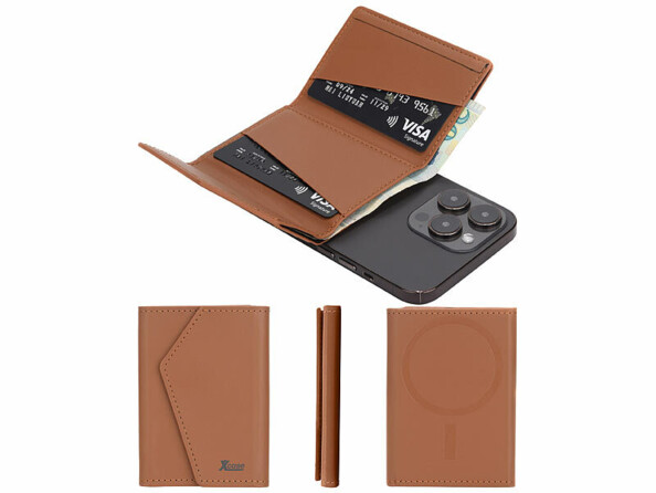 Portefeuille RFID magnétique MagSafe avec support brun