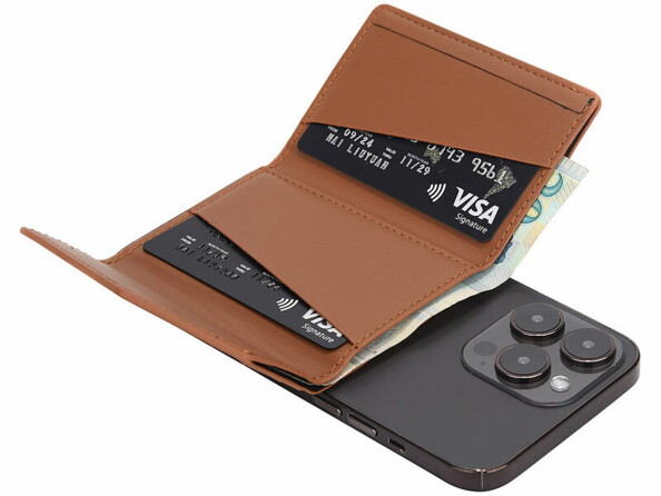 Portefeuille RFID magnétique MagSafe avec support brun