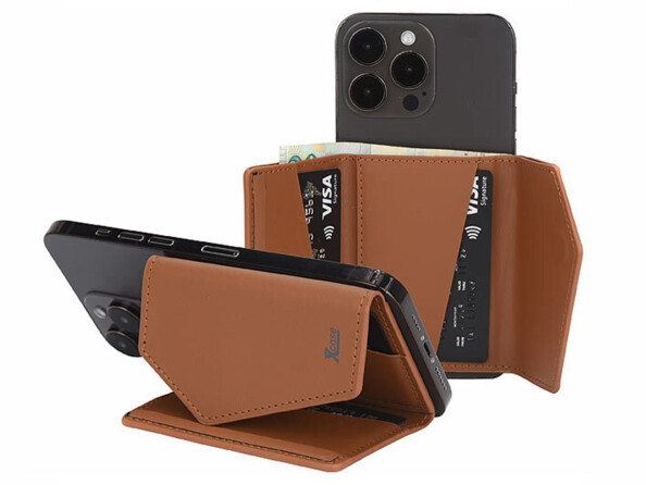 Portefeuille RFID magnétique MagSafe avec support brun