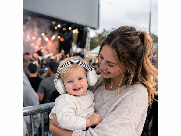 casque antibruit 23 dB pour jeunes enfants en situation sur un bébé dans un concert