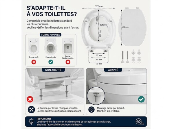 Abattant de toilettes blanc ovale fermé de face avec logo Bade Stern imprimé en gris au centre