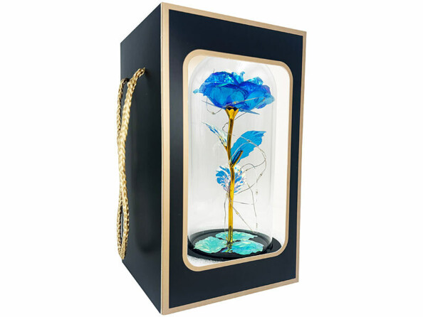 Rose artificielle translucide sous cloche avec LED