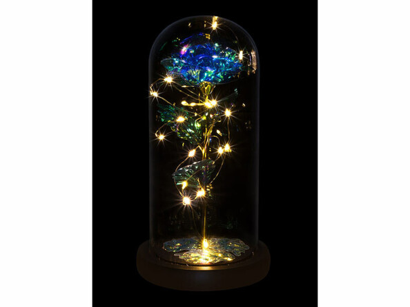 Rose décorative translucide sous cloche avec LED
