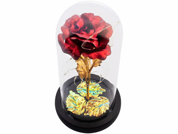 Rose décorative sous cloche avec LED