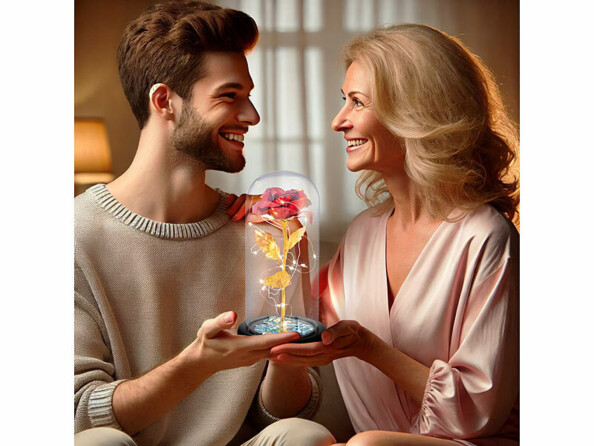 Rose éternelle sous cloche avec LED